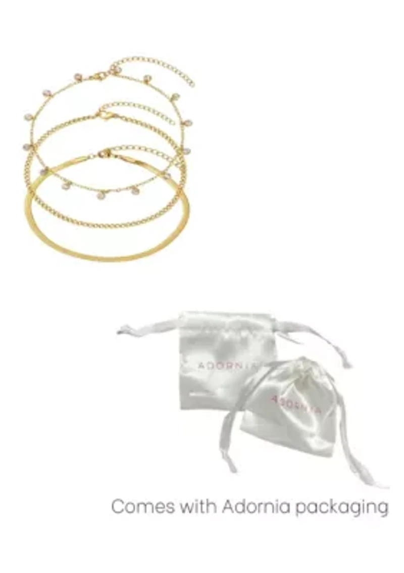 Tarnish Resistant 18k Gold Plated Three Chain Anklet Set