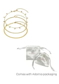 Tarnish Resistant 18k Gold Plated Three Chain Anklet Set