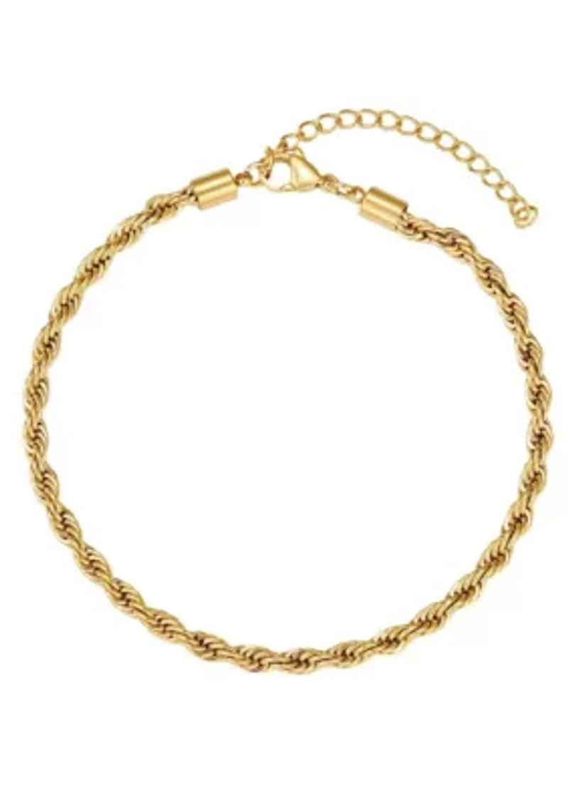 Tarnish Resistant 18k Gold Plated Rope Chain Anklet