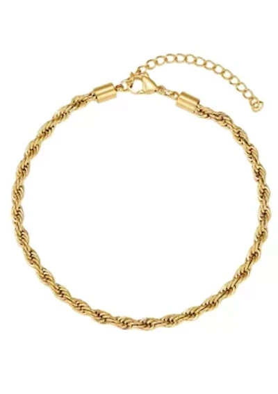 Tarnish Resistant 18k Gold Plated Rope Chain Anklet