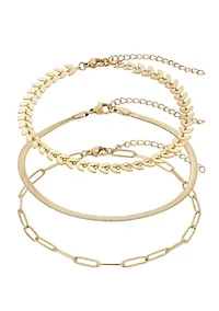 Tarnish Resistant 18k Gold Plated Set of Three Adjustable Chain Anklets