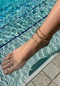 Tarnish Resistant 18k Gold Plated Set of Three Adjustable Chain Anklets