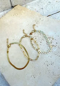Tarnish Resistant 18k Gold Plated Set of Three Adjustable Chain Anklets