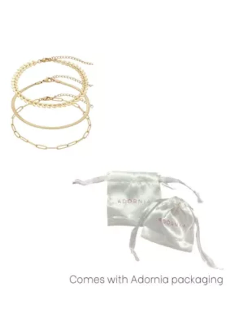 Tarnish Resistant 18k Gold Plated Set of Three Adjustable Chain Anklets