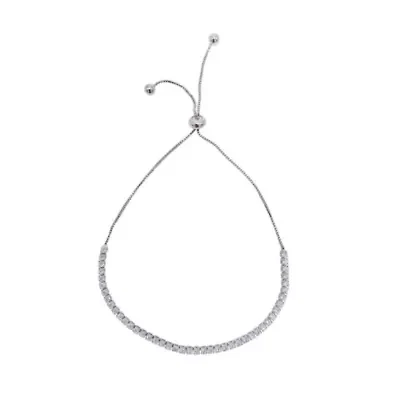 Rhodium Plated Adjustable Tennis Bolo Bracelet