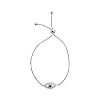 Rhodium Plated Adjustable Evil Eye Bolo Bracelet