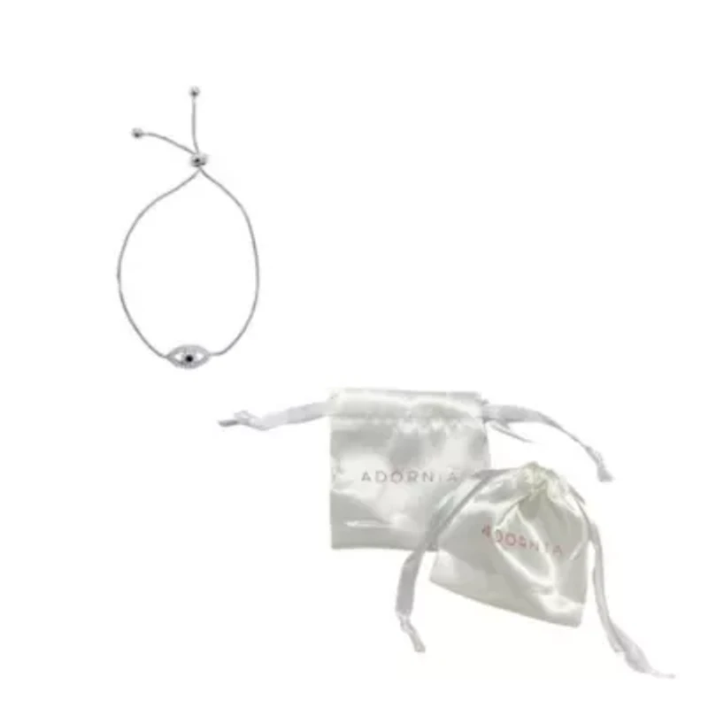 Rhodium Plated Adjustable Evil Eye Bolo Bracelet
