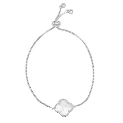 Adjustable Bolo White Mother of Pearl Flower Bracelet silver