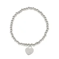 Rhodium Plated Beaded Stretch Bracelet with Heart Charm
