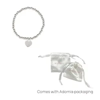 Rhodium Plated Beaded Stretch Bracelet with Heart Charm
