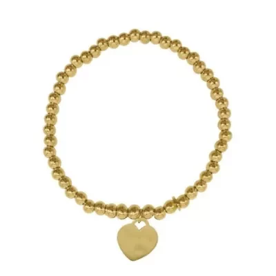 14k Gold Plated Beaded Stretch Bracelet with Heart Charm