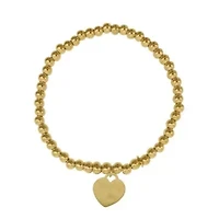 14k Gold Plated Beaded Stretch Bracelet with Heart Charm