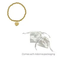 14k Gold Plated Beaded Stretch Bracelet with Heart Charm