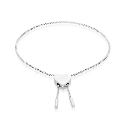 Rhodium Plated Heart Bolo Bracelet