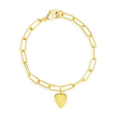 14k Gold Plated Heart Charm Paper Clip Chain Bracelet