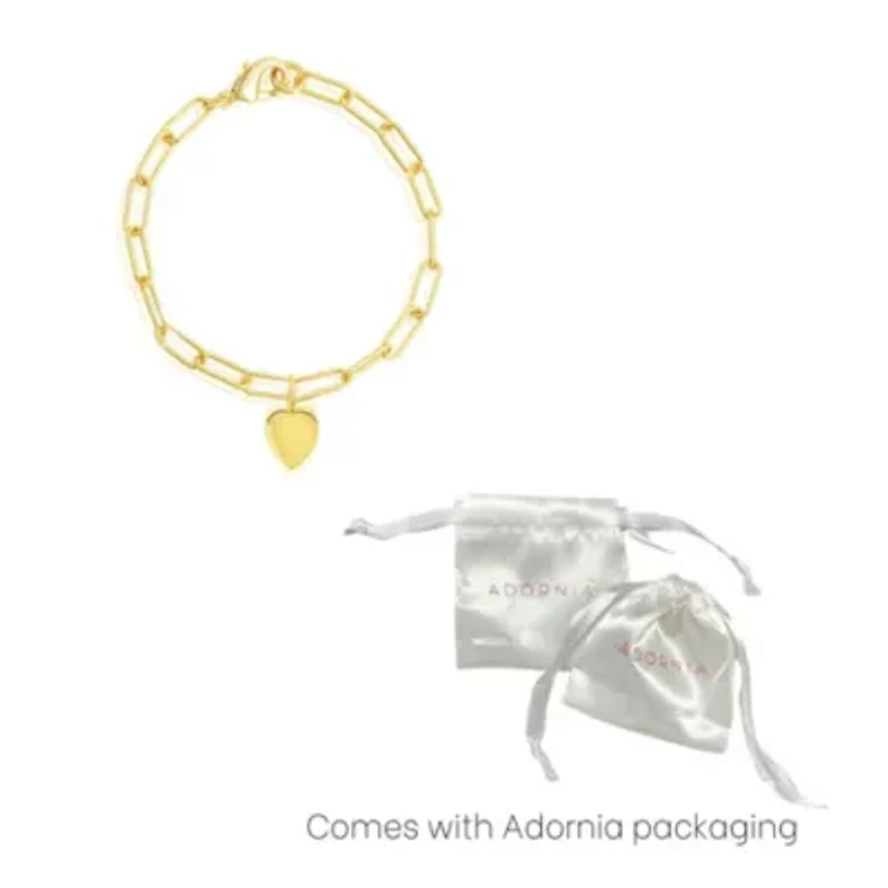14k Gold Plated Heart Charm Paper Clip Chain Bracelet