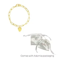 14k Gold Plated Heart Charm Paper Clip Chain Bracelet