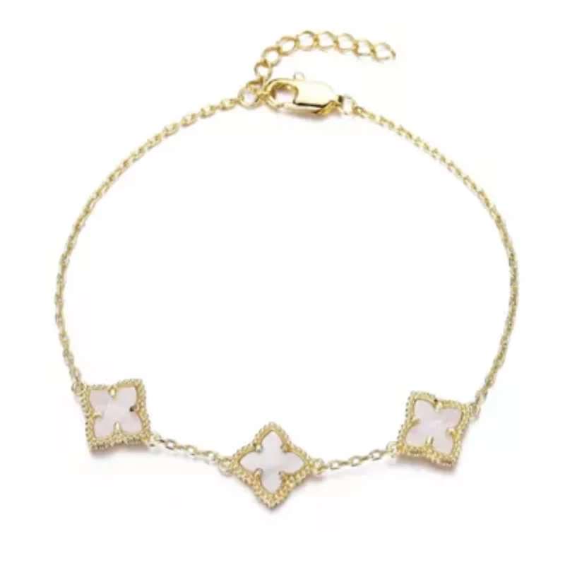 14k Gold Plated White Mother of Pearl Flower Bracelet