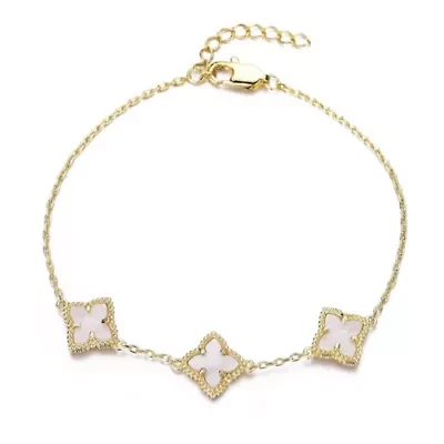 14k Gold Plated White Mother of Pearl Flower Bracelet
