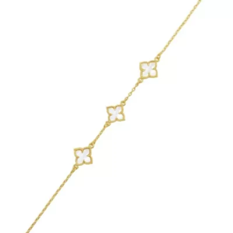 14k Gold Plated White Mother of Pearl Flower Bracelet