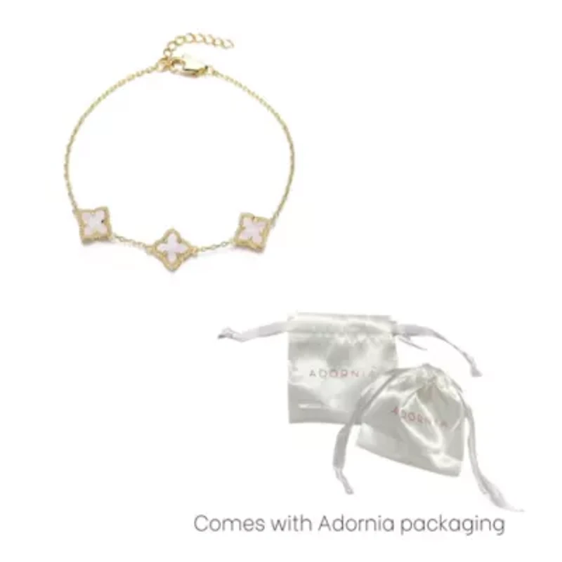 14k Gold Plated White Mother of Pearl Flower Bracelet