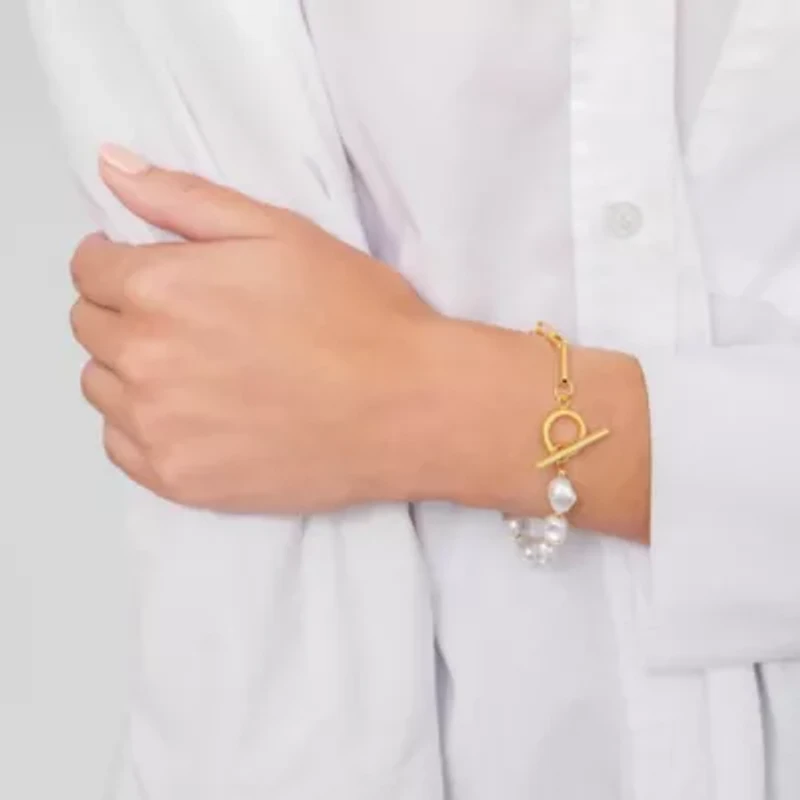 14k Gold Plated Chain Toggle Pearl Bracelet