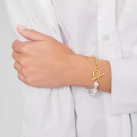 14k Gold Plated Chain Toggle Pearl Bracelet