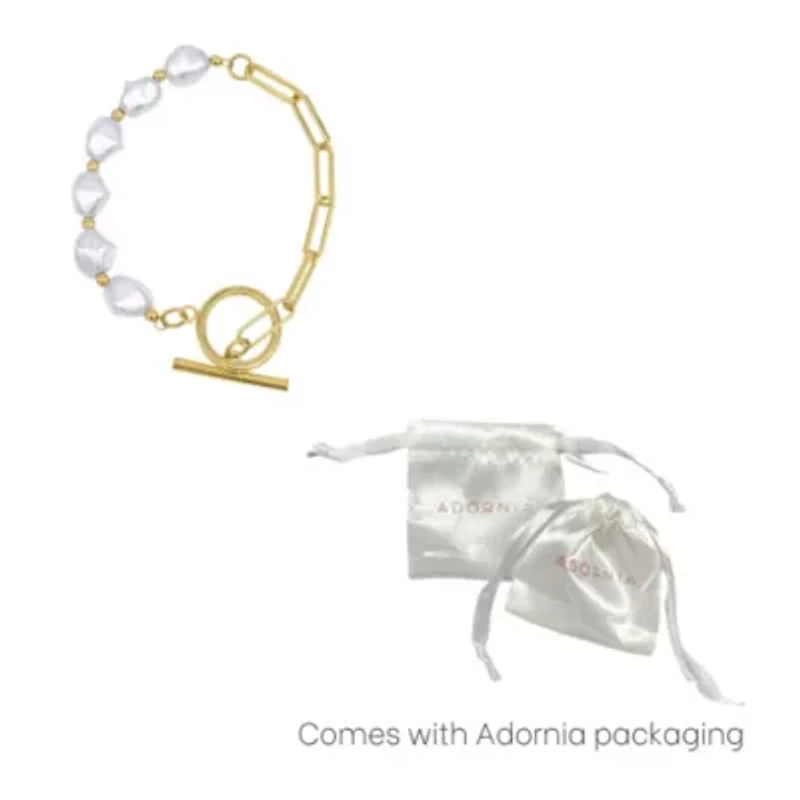 14k Gold Plated Chain Toggle Pearl Bracelet