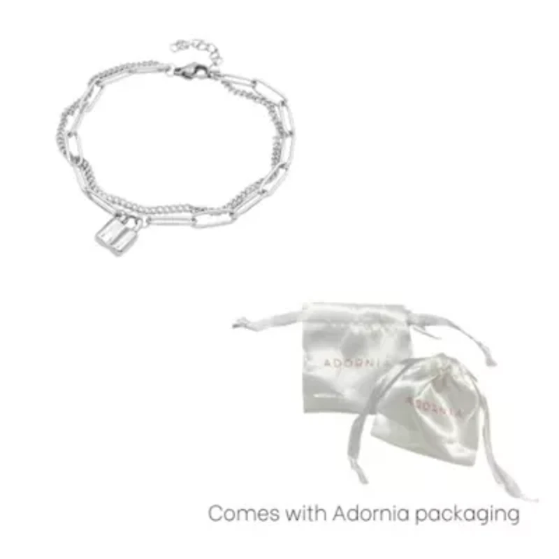 Tarnish Resistant Rhodium Plated Padlock Mixed Chain Bracelet