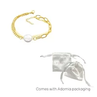 Tarnish Resistant 14k Gold Plated Mixed Chain Pearl Bracelet