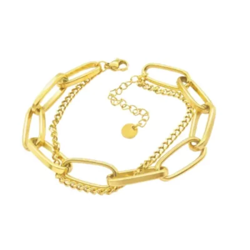Tarnish Resistant 14k Gold Plated Oversized Paper Clip Mixed Chain Bracelet