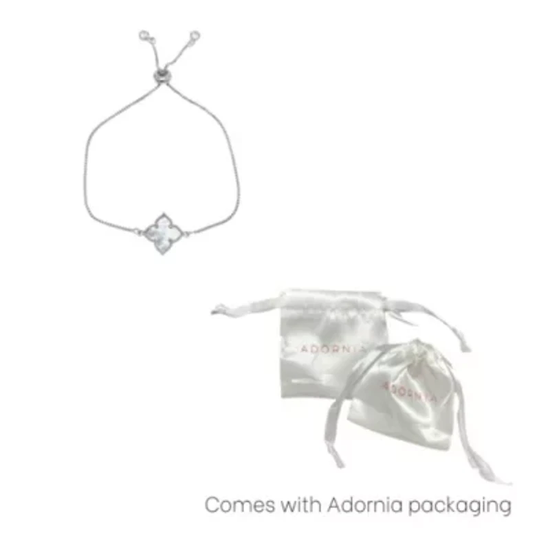 Rhodium Plated White Mother of Pearl Flower Adjustable Bolo Bracelet
