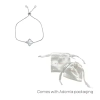 Rhodium Plated White Mother of Pearl Flower Adjustable Bolo Bracelet