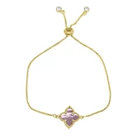 14k Gold Plated Pink Mother of Pearl Flower Adjustable Bolo Bracelet
