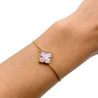 14k Gold Plated Pink Mother of Pearl Flower Adjustable Bolo Bracelet