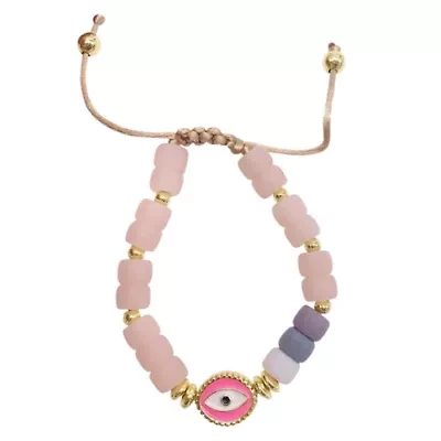Pink Evil Eye Enamel Beaded Bolo Bracelet