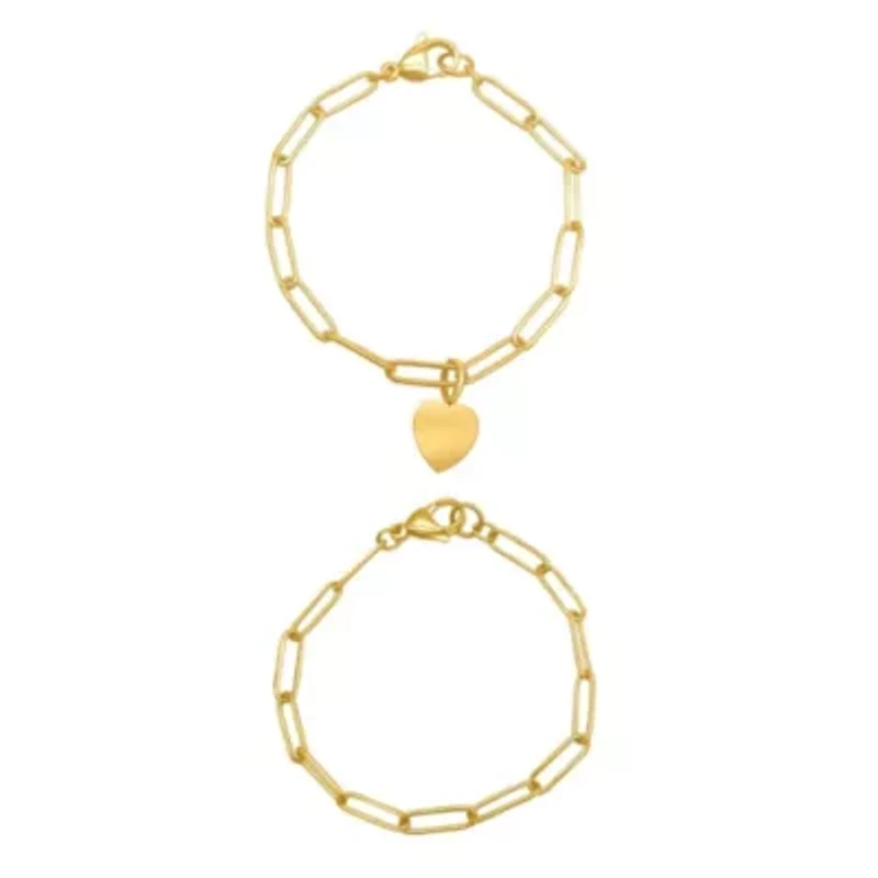 Tarnish Resistant 14k Gold Plated Heart Paper Clip Chain Set