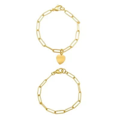 Tarnish Resistant 14k Gold Plated Heart Paper Clip Chain Set