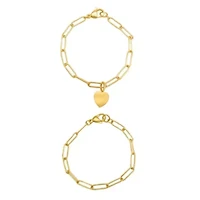 Tarnish Resistant 14k Gold Plated Heart Paper Clip Chain Set