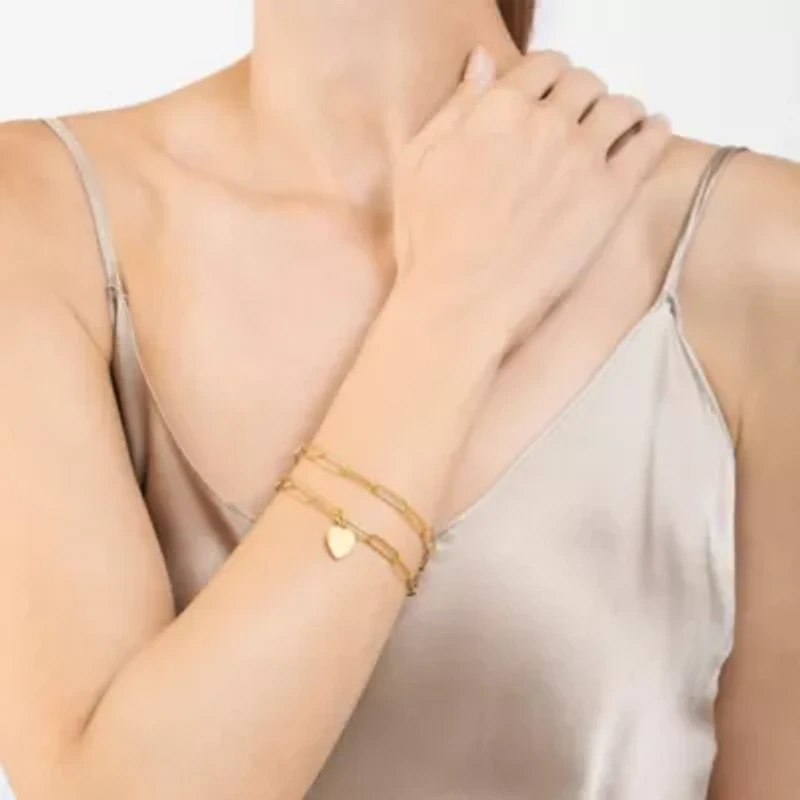 Tarnish Resistant 14k Gold Plated Heart Paper Clip Chain Set