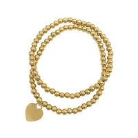 Tarnish Resistant 14k Gold Plated Set of Ball Bracelets with Heart