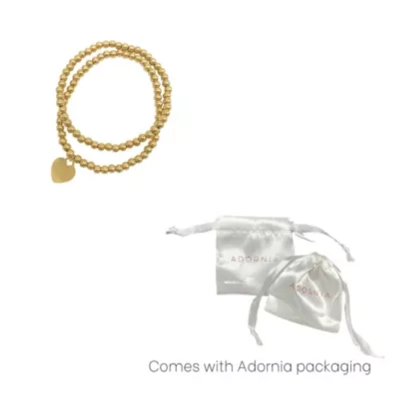 Tarnish Resistant 14k Gold Plated Set of Ball Bracelets with Heart