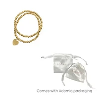 Tarnish Resistant 14k Gold Plated Set of Ball Bracelets with Heart