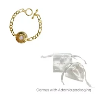14k Gold Plated Mother of Pearl Disc Toggle Bracelet