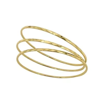 14k Gold Plated Hammered 3mm Bangle Set