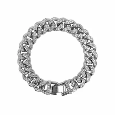 Rhodium Plated Flat Curb CZ Chain Bracelet