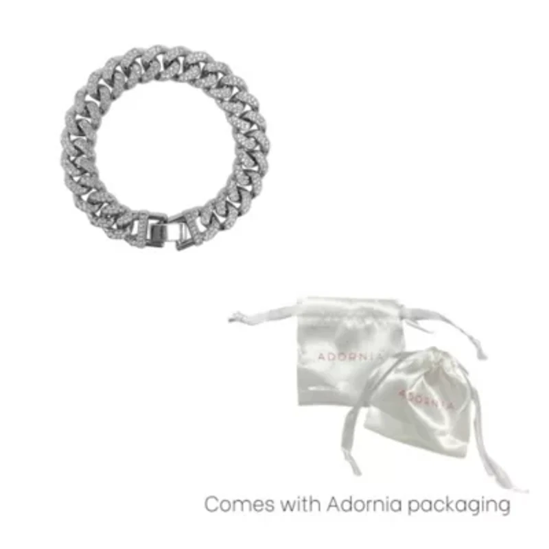 Rhodium Plated Flat Curb CZ Chain Bracelet