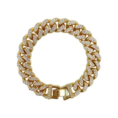 14k Gold Plated Flat Curb CZ Chain Bracelet