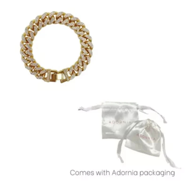 14k Gold Plated Flat Curb CZ Chain Bracelet