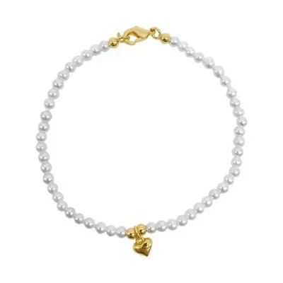 14k Gold Plated Seed Pearl and Heart Bracelet